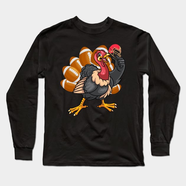 Cool Football Player Gift Gobble Thanksgiving Turkey Long Sleeve T-Shirt by Eleganto4Tee